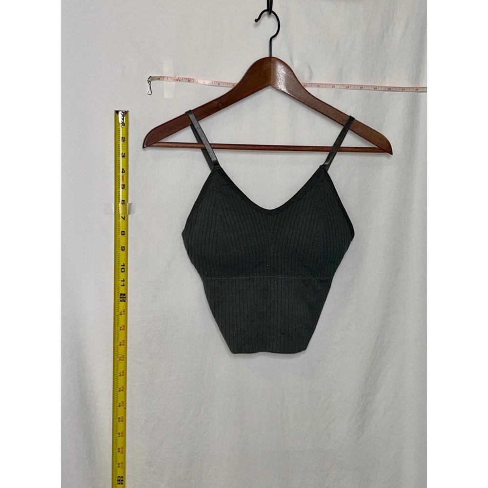 Womens Ribbed V Neck Cropped Tank Top S Charcoal Grey Adjustable Straps